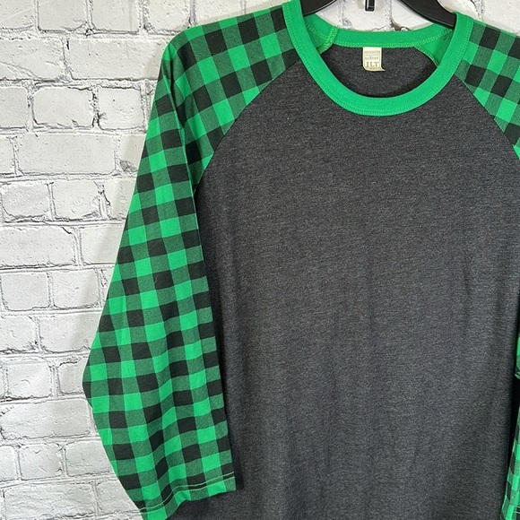 Luxury JLT Baseball Ringer Tee T-Shirt Women 3XL Green Buffalo Check 3/4 Sleeves - Picture 12 of 14